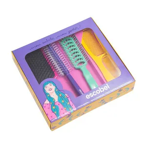 Kit Presente Escova Escobel com 1 Raquete + 1 Nice + 1 Keiko + 1 Pente Dentes Médios