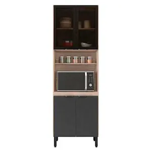Paneleiro Duplo Firenze com 4 Portas 4 Prateleiras e Nicho para Micro-ondas Demóbile Avena com Grafito