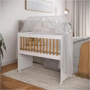 Mini Berço Moisés Amadeirado E Branco Compacto E Multifuncional Vira Mesa E Aparador
