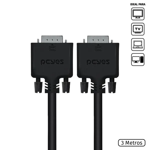 Cabo de Vídeo VGA 15 Pinos Macho para VGA 15 Pinos Macho 28AWG Puro Cobre 3 Metros - PVM15-3