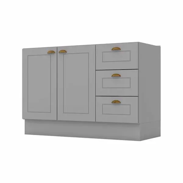 Balcão para Pia 120 cm 2 Portas 3 Gavetas Americana C353 Henn Cinza