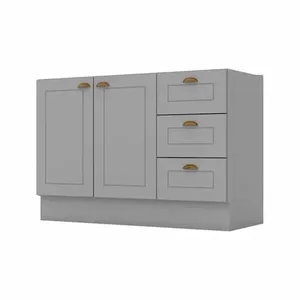 Balcão para Pia 120 cm 2 Portas 3 Gavetas Americana C353 Henn Cinza