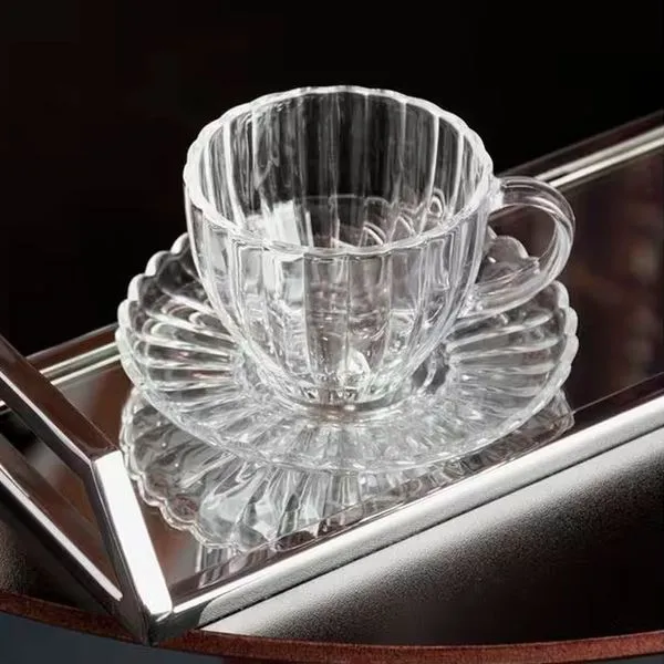 Conjunto 6 Xicaras Chá Pétala 200ml Vidro com Pires Elegante Wolff Transparente