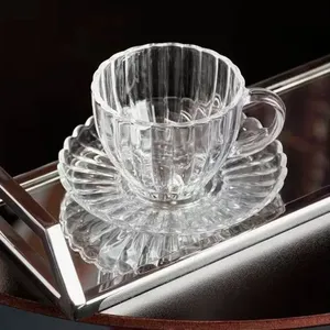 Conjunto 6 Xicaras Chá Pétala 200ml Vidro com Pires Elegante Wolff Transparente