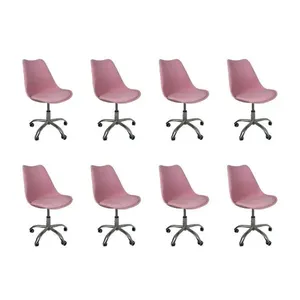 Kit 8 Cadeiras Office Base Cromada Com Rodizio Giratória Saarinen Rosa