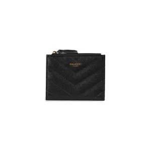 Carteira de Couro Feminina com Zíper Pequena Zig Zag Preta P / Preto