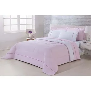 Kit Edredom 100% Algodão Percal 150 Fios Dupla Face Queen Gran Moratta 3 Peças - Rosa-branco. - Qualidade Impecável