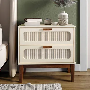 Mesa De Cabeceira 2 Gavetas Santorini Off White 60 Cm Com Tela Indiana - Off White