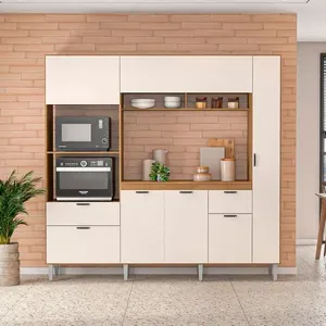Cozinha Compacta Politorno Mov Lyon MDP com 7 Portas, 2 Gavetas e 1 Prateleira 217 cm de largura Freijó com Off White