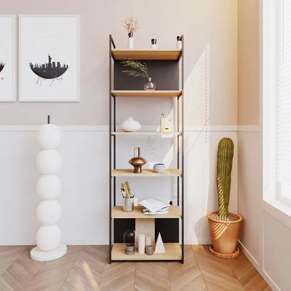 Estante com 4 Prateleiras e 2 Nichos Brooklyn Vermont e Preta 60 cm