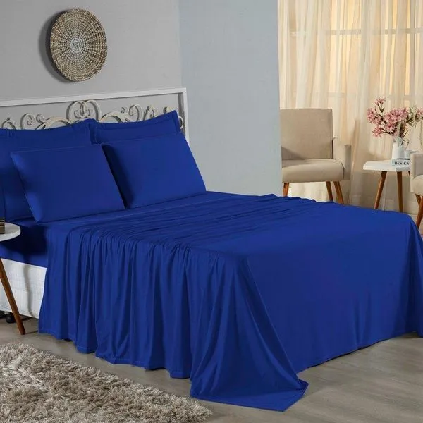 Jogo De Cama King Nobre 4 Peças Lençol Com Elástico De 30cm De Altura Malha 100% Algodão - Royal
