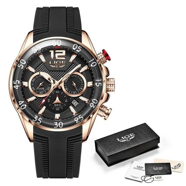 Relógio Quartzo Cronógrafo Impermeável Masculino Ouro preto