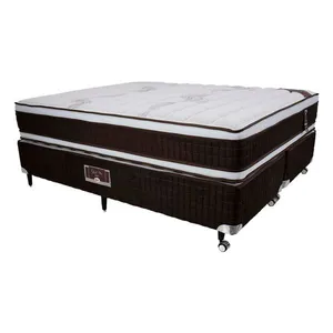 Cama Box Queen Size Castor Selle P Dupla com Revestimento em Tecido Suede + Colchão com Molejo Tecnopedic e Euro Pillow 34x158x198cm Marrom com Bege