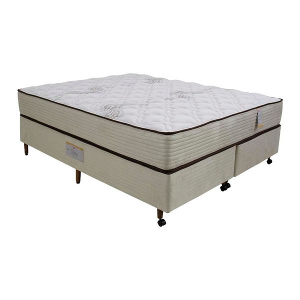 Cama Box Queen Size Castor Dome One Revestida em Tecido Suede + Colchão com Molejo Tecnopedic e Revestimento em Malha 27x158x198cm Bege