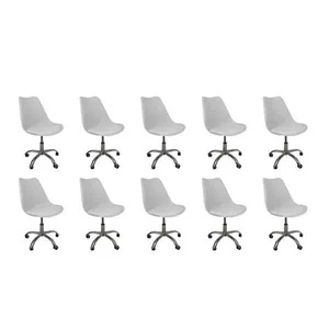 Kit 10 Cadeiras Office Base Cromada Com Rodizio Giratória Saarinen Branco