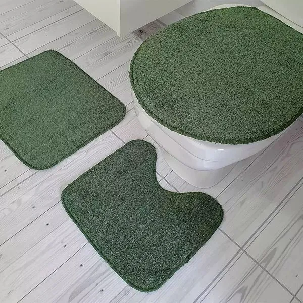 Jogo de Tapetes para Banheiro Tapetes Junior Color Pop em Algodão Verde Antiderrapante 3 Peças