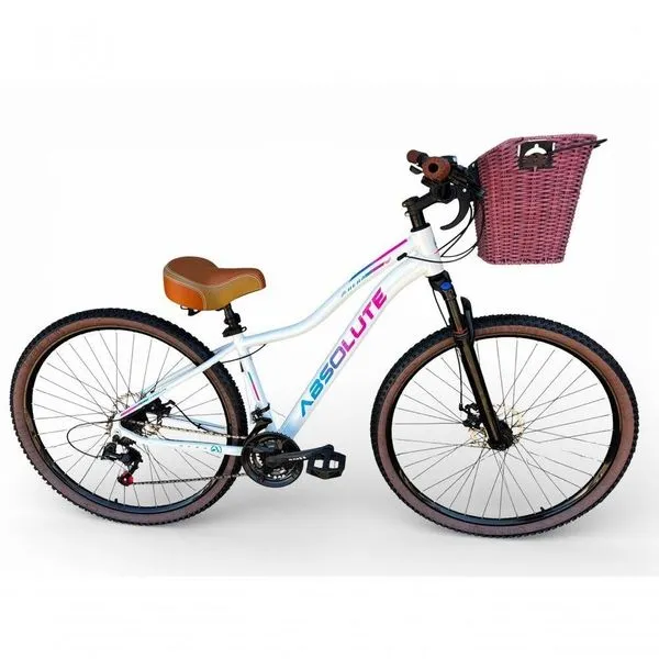 Bicicleta Aro 29 Feminina Absolute Hera Retrô Vintage 21v Confortável Cesta Selim 2 Molas - Branco Tam 17