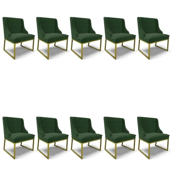 Cadeira Sala de Jantar Industrial Dourado Kit 10 Liz Suede D03 - D'Rossi Verde