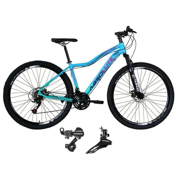 Bicicleta Feminina Aro 29 Absolute Hera 24v Alumínio Câmbios Shimano Freio A Disco Azul-Verde 15