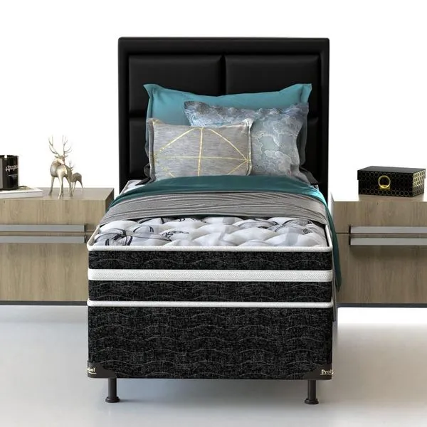 Cama Box de Solteiro Probel Guarda Costas Premium Multi Firme Espuma D20 e 28 60x88x188cm Branco e Preto