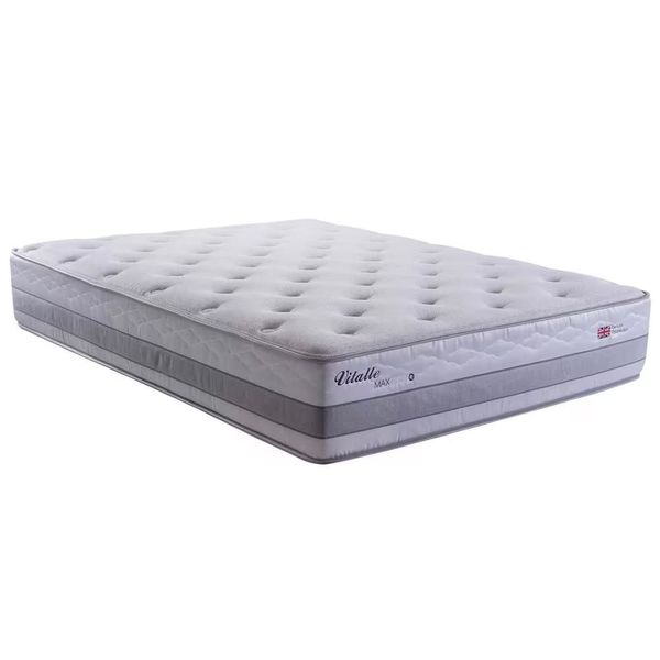 Cama Box Casal Herval Vitalle com Revestimento em Tecido Poliéster, Laterais com Bordado Matelassê e Colchão com Molas Maxpring Cinza
