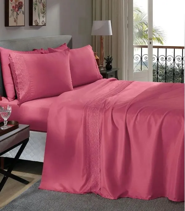 Jogo De Cama King 4 Peças Lar E Lazer Rosa UN / Rosa
