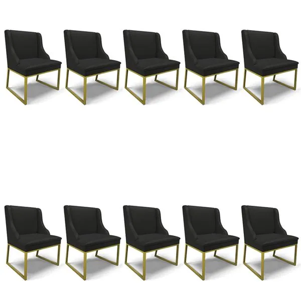 Cadeira Sala de Jantar Industrial Dourado kit 10 Liz Sintético D03 - D'Rossi Preto