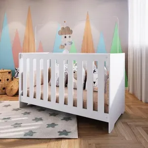 Berço Infantil Cama 3 em 1 133cm Colchão Regulagem de Altura Branco