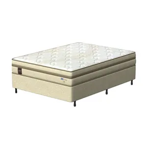 Cama Box Casal Probel Arezzo Revestido em Tecido Jacquard + Colchão com Pillow Euro e Molas Ensacadas Individualmente 26x138x188cm Bege com Branco