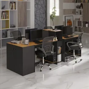 Estação De Trabalho 4 Lugares Office Tech 4 Mesas 2 Armários - Preto E Cedro Preto E Cedro