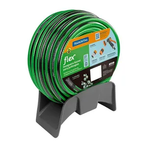 Mangueira Tramontina Flex para Jardim em PVC 4 Camadas, Engate Rápido, Engate Rosqueado, Hidropistola e Suporte 10 Metros Verde e Preto