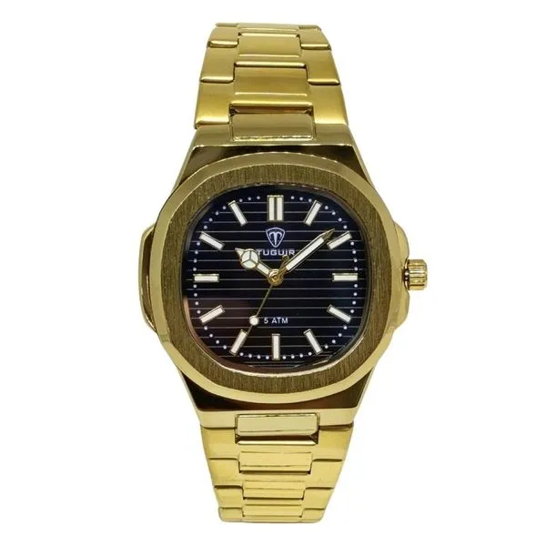 Relógio Tuguir Masculino Ref: Tg30443 Casual Retangular Dourado