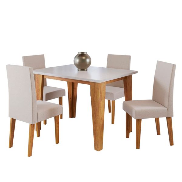 Mesa de Jantar Retangular Viero Latina Venus com 4 Cadeiras Estofadas Bege com Marrom