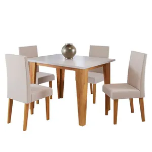 Mesa de Jantar Retangular Viero Latina Venus com 4 Cadeiras Estofadas Bege com Marrom