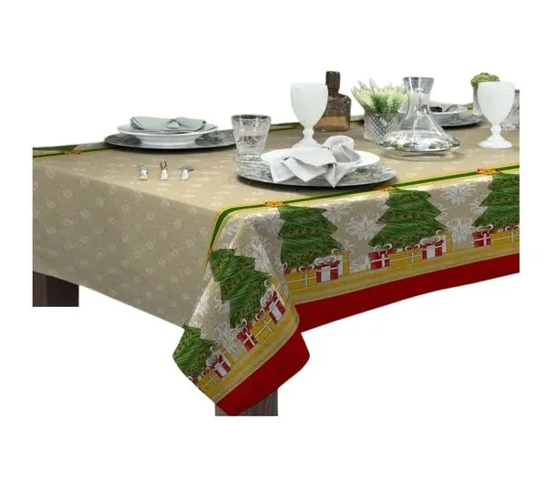 Toalha Mesa Quadrada Gourmet 140x140cm Natal Árvore Raner