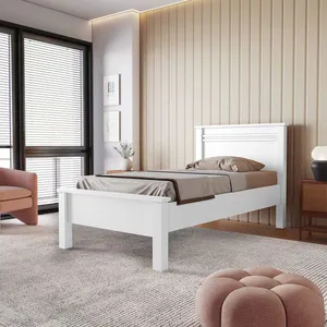 Cama de Solteiro Conquista Mel com Ripas Largas de MDF - 102cm de largura Branco