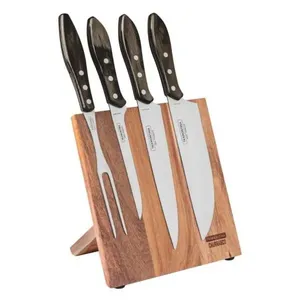 Conjunto para Churrasco Tramontina em Aço Inox e Madeira Polywood Castanho 5 Peças Inox com Marrom