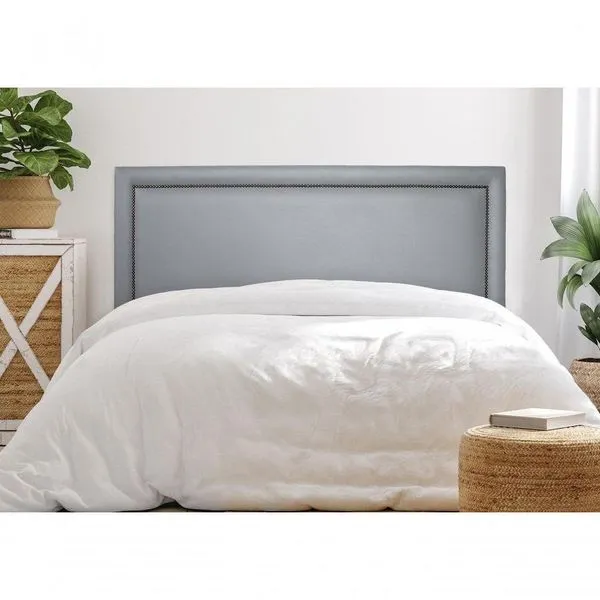 Cabeceira Casal Reta Luxo 140x60 Courino Cinza - Tachas Fumê