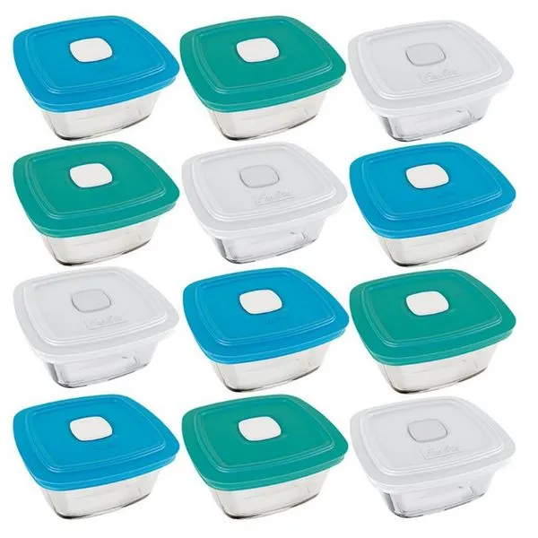 Conjunto de Potes Marinex Facilita Vap em Vidro 500 ml - 12 Peças Transparente com Colorido