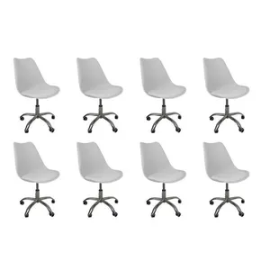 Kit 8 Cadeiras Office Base Cromada Com Rodizio Giratória Saarinen Branco