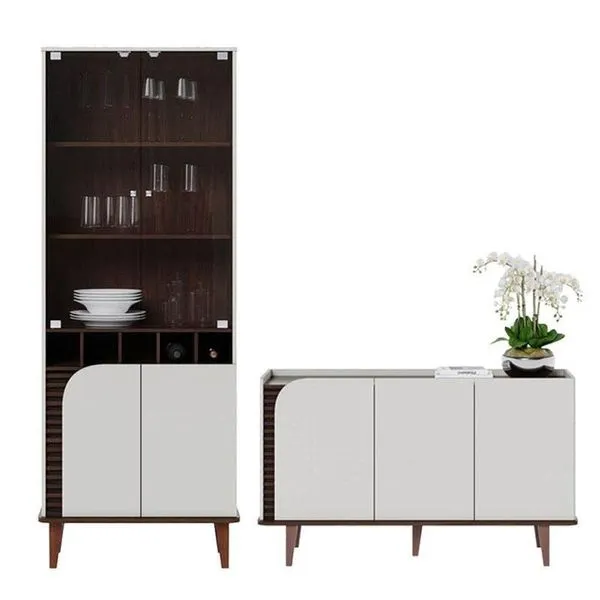 Cristaleira E Aparador Buffet Jurerê Off White Matte Nogueira Real - Colibri