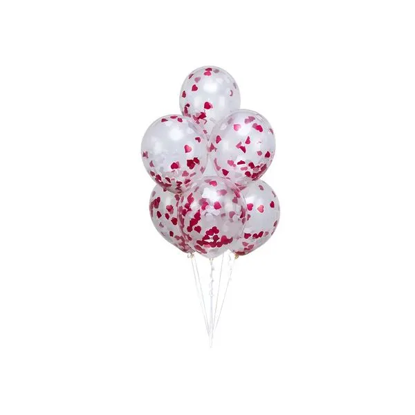 Balão Confete 12" Coração com 6 Unidades Vermelho Regina