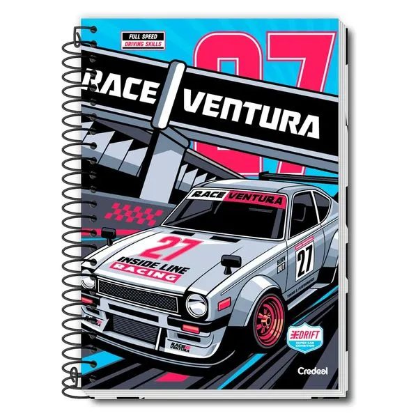 Caderno Universitário 1M Masculino Espiral Super Cars 96 Fls - 285817 - Credeal