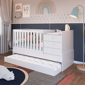 Berço Infantil Multifuncional 196cm Cômoda Trocador Cama Auxiliar Branco