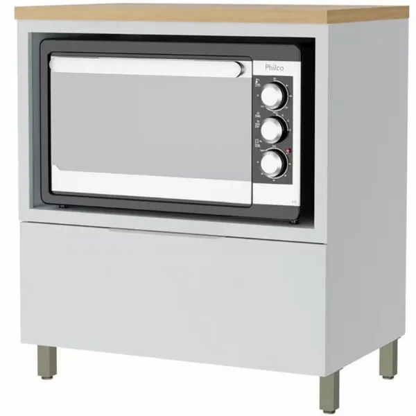 Balcão Nesher Marquesa em MDF 15mm com Nicho para Micro-ondas, 1 Gaveta e 1 Prateleira - 80cm de largura Branco com Nature