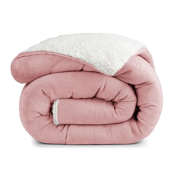 Edredom Bariloche Solteiro Dupla Face Sherpa - Rosa - 100% Poliéster