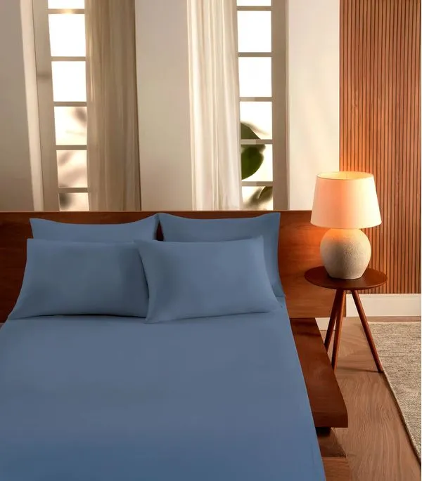 Jogo De Cama King Malha 3 Peças Liso Vivaldi Azul UN / Azul