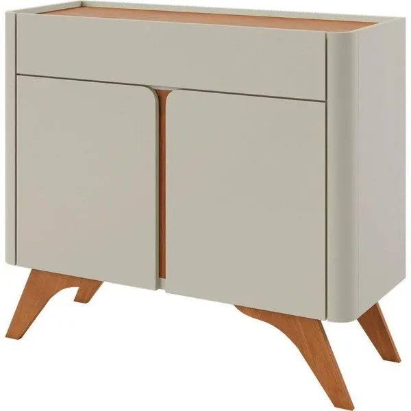 Buffet Aros 2 Portas Pés Madeira Maciça - Mavaular Off White-naturale