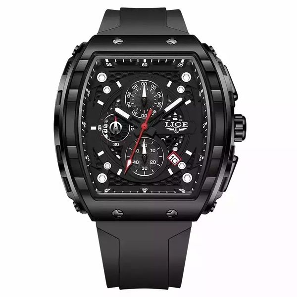 Relógios Masculino Lige 89148 Quadrado Esportivo Preto