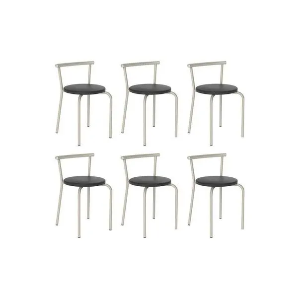 Banqueta Sala De Jantar 105 Kit 6 Uni Prata/courano Preto - Carraro